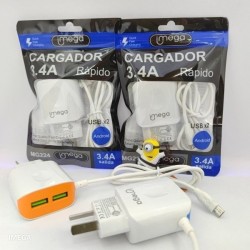 Cargador para celular con cable micro USB + 2 Puertos USB