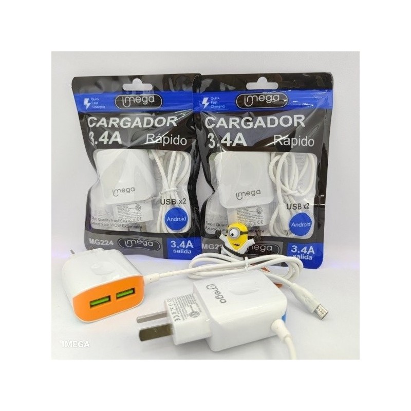 Cargador para celular con cable micro USB + 2 Puertos USB