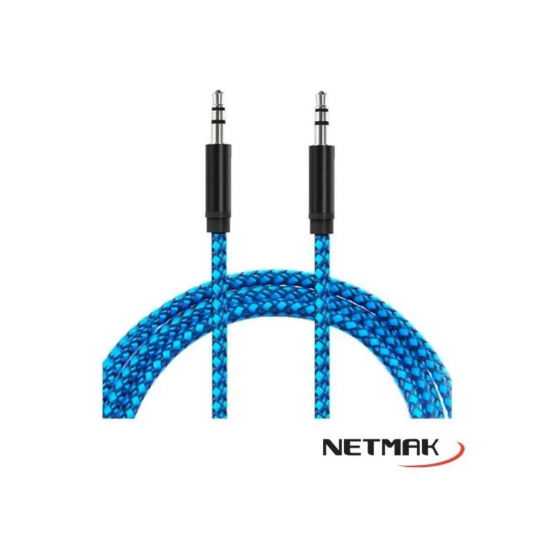 Cable Netmak Miniplug 3.5mm a 3.5mm Reforzado - Color Azul - Modelo NM