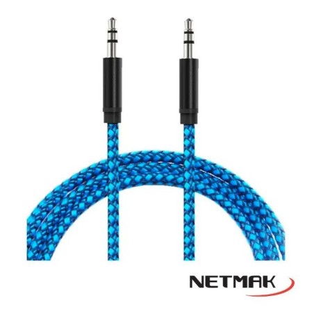 Cable Netmak Miniplug 3.5mm a 3.5mm Reforzado - Color Azul - Modelo NM